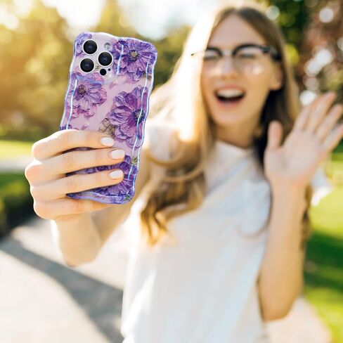Qltypri Case for iPhone 14 Plus/iPhone 15 Plus ، Laser Retro Plate Plate Pattern Flower Pattern Flate Curly Wave Frame رائعة للنساء للبنات ، وغطاء الهاتف الواقي TPU الصدمات in Saudi Arabia