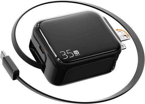 YKZ 35W شاحن جدار USB-C قابل للسحب ، كتلة شحن سريعة مع قابس قابل للطي وكابل من النوع C القابل للطي ، شاحن PD PD المزدوج لـ iPhone 16/15 ، Galaxy S23/S22 ، LG ، Compact for Travel & Home in Kuwait