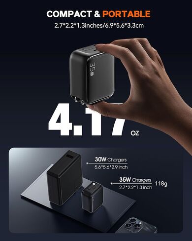 YKZ 35W شاحن جدار USB-C قابل للسحب ، كتلة شحن سريعة مع قابس قابل للطي وكابل من النوع C القابل للطي ، شاحن PD PD المزدوج لـ iPhone 16/15 ، Galaxy S23/S22 ، LG ، Compact for Travel & Home in Kuwait