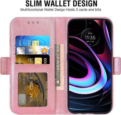 Asuwish Compatible with Motorola Moto Edge 2021/MotoEdge 5G UW Wallet Case and Tempered Glass Screen Protector Leather Flip Credit Card Holder Stand Cell Phone Cover for MotoEdge5GUW Women Rose Gold in Saudi Arabia