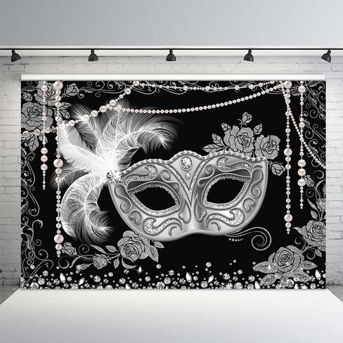 MEHOFOND Masquerade Ball Backdrop Black Gold Masquerade Party Photography Background Mardi Gras Carnival Costume Party Decorations Sweet 16 Dress-Up Banner Supplies Photo Studio Props 7x5ft in Saudi Arabia