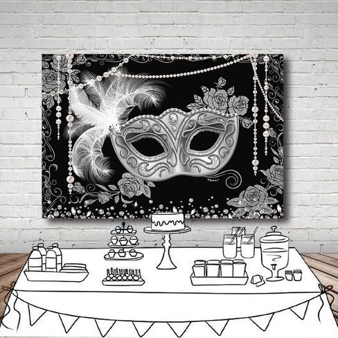 MEHOFOND Masquerade Ball Backdrop Black Gold Masquerade Party Photography Background Mardi Gras Carnival Costume Party Decorations Sweet 16 Dress-Up Banner Supplies Photo Studio Props 7x5ft in Saudi Arabia