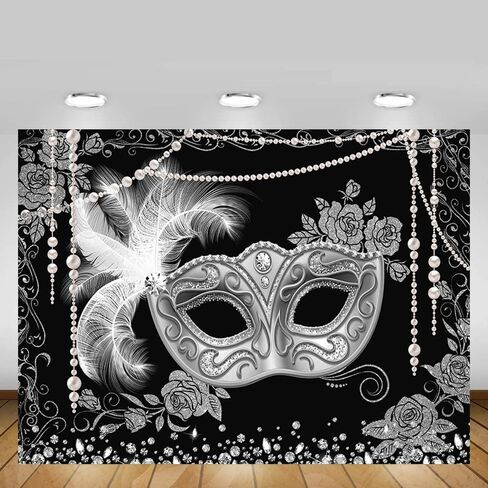MEHOFOND Masquerade Ball Backdrop Black Gold Masquerade Party Photography Background Mardi Gras Carnival Costume Party Decorations Sweet 16 Dress-Up Banner Supplies Photo Studio Props 7x5ft in Saudi Arabia