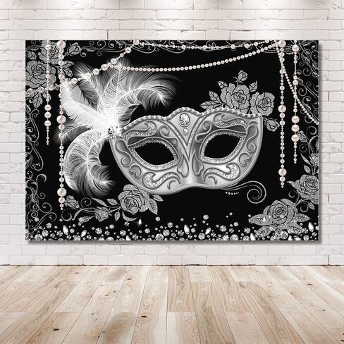 MEHOFOND Masquerade Ball Backdrop Black Gold Masquerade Party Photography Background Mardi Gras Carnival Costume Party Decorations Sweet 16 Dress-Up Banner Supplies Photo Studio Props 7x5ft in Saudi Arabia