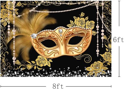MEHOFOND Masquerade Ball Backdrop Black Gold Masquerade Party Photography Background Mardi Gras Carnival Costume Party Decorations Sweet 16 Dress-Up Banner Supplies Photo Studio Props 7x5ft in Saudi Arabia