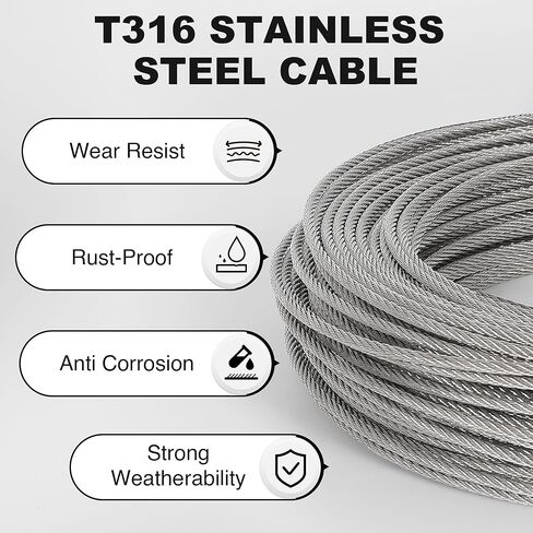 1000 قدم أسود T316 كابل من الفولاذ المقاوم للصدأ مع قاطع ، 1/8 "7x7 حبل سلك الأسلاك لمجموعة مجموعة حديدي سطح السفينة ، أضواء السلسلة ، درابزين الدرج ، قوة عالية للاستخدام الداخلي والخارجي in Kuwait