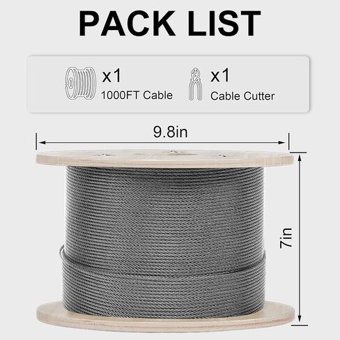 1000 قدم أسود T316 كابل من الفولاذ المقاوم للصدأ مع قاطع ، 1/8 "7x7 حبل سلك الأسلاك لمجموعة مجموعة حديدي سطح السفينة ، أضواء السلسلة ، درابزين الدرج ، قوة عالية للاستخدام الداخلي والخارجي in Kuwait