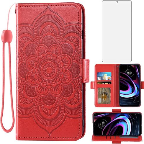 Asuwish متوافق مع Motorola Moto Edge 2021/Motoedge 5G UW Wallet Case و Glass Glass Screen Protector Leather Flip Corder Cover Cover Cover Cover For Motoedge5Guw Rose Gold Gold in Saudi Arabia