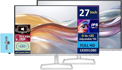 HP 24" FHD IPS (1920x1080) Monitor with Speakers Bundle with Docztorm Dock, 100Hz Refresh Rate, 1x HDMI, VGA, Flicker-Free, Anti-Glare, Ideal for Home & Business, White/Silver (2024 Latest Model) in Saudi Arabia