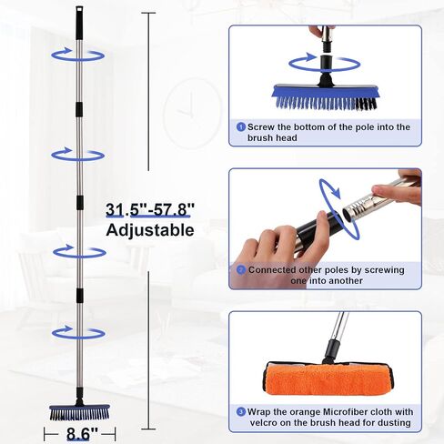 2 في 1 Floor Scrub Brush Brush مع مقبض طويل 57.8 بوصة ، و 120 درجة قابلة للدوار ، فرك فرك الجص ، وفرشاة زاوية على شكل حرف V حتى يصعب الوصول إلى المناطق (Orange) in Kuwait