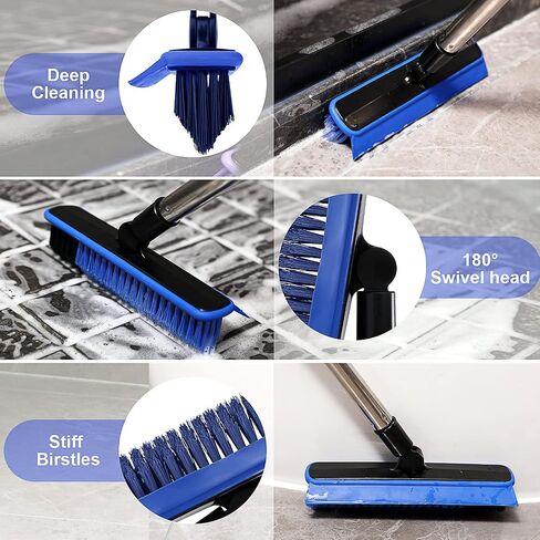 2 في 1 Floor Scrub Brush Brush مع مقبض طويل 57.8 بوصة ، و 120 درجة قابلة للدوار ، فرك فرك الجص ، وفرشاة زاوية على شكل حرف V حتى يصعب الوصول إلى المناطق (Orange) in Kuwait