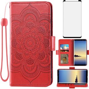 Asuwish متوافق مع Samsung Galaxy Note 8 Wallet Case و Glass Screen Protector Leather Leather Flip Corder Cover Cover For Glaxay Note8 Not S8 Galaxies Gaxaly Women Men Purple