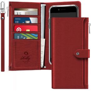 JUST4YOU Zipper Wallet Case for Apple iPhone 7/8/SE(2020) with Wrist Strap Premium PU Leather Folding Stand Card Holder Flip Case (Black) CS_FC_ZC_I7_I8_ISE20_BK
