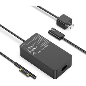65W Surface Pro Charger, Surface Laptop Charger Replacement for Microsoft Surface Pro 10,9,8,7+,7,6,5,4,3,X, Surface Laptop 6,5,4,3,2,1, Surface Book 3,2,1, Surface Go 3,2,1, Support 44W, 36W