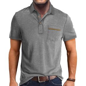 Men's Casual Polo Shirts Classic Button Basic Short Sleeve Shirt Solid Color Tees Golf Stylish Tops,Sizes 3XL Light Grey
