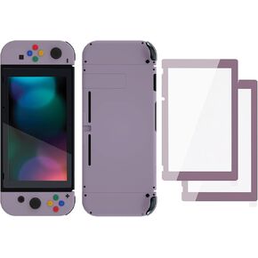 eXtremeRate Colorful Border Screen Protector + Back Plate + NS Joycon Handheld Controller Housing Buttons for Nintendo Switch, DIY Replacement Shell for Nintendo Switch - Dark Grayish Violet