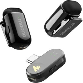 Maono Wave T1 Mini Wireless Lavalier Microphone for iPhone 16 15 ، Android ، الكمبيوتر اللوحي ، الكمبيوتر ، مقطع على Mic على المواجهة مع سدادة USB-C ، إلغاء الضوضاء ، مرشح صوت AI لتسجيل الفيديو Vlog Tiktok youtube