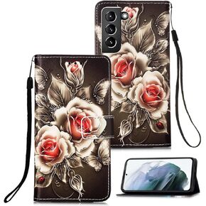 Galaxy S22 Ultra Case, Galaxy S22 Ultra Wallet Case, [Wallet Stand] PU Leather Wallet Flip Protective Case with Card Slots & Wrist Strap for Samsung Galaxy S21 Ultra (2022) - Datura