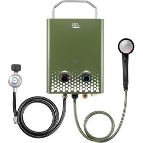 KEMIMOTO Tankless Water Heater, Outdoors 1.32GPM 5L Portable Propane Water Heater With 1.2 GPM Water Pump, Overheating Protection, Easy to Install, Use for RV Camping Hunting Cabin Barn, Green