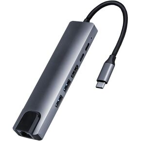 6 في 1 من النوع C إلى محول HDTV ، محول USB C مع منفذ LAN ، 4K HDMI إخراج محول USB C متوافق مع سلسلة MacBook ، Chromebook ، الكمبيوتر المحمول ، الماوس ، لوحة المفاتيح ، محرك أقراص فلاش ، قرص صلب