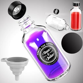 1 oz Clear Glass Bottles 6PCS, 30ml Boston Round Sample Bottles with Black Poly Cone Caps, Labels, Funnels (30ml 1oz, Clear)