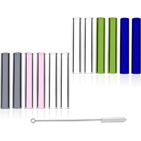 12 Pcs 5 Inches 5 Colors Borosilicate Glass Tubes, Gtysmox 10mm Diameter 1.5mm Thickness Glass Tubing with 1 Cleaning Brush(Transparent Pink Green Blue Gray)
