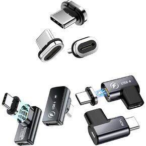 HanCenDa 140W USB C Magnetic Adapter 4Pack, 24Pins USB C 90 Degree Adapter with USB4 20Gbps 8K 60Hz Video for Thunderbolt 3 MacBook Pro/Air, Tablet, Laptop, iPhone 15/15 Pro/15 Max/15 Pro Max