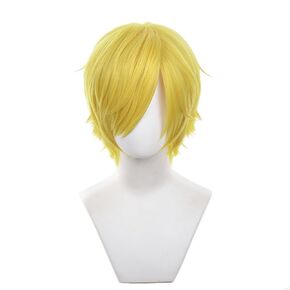 Sanji Wig Short Yellow Wavy Wig with Bangs Halloween Costume Party Wig for Men