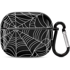 Compatible with Airpods 3 Case Cover 2021 with Keychain Halloween Spider Black and White Spiderweb, AirPod Headphone Cover Unisex Shockproof Protective Wireless Charging