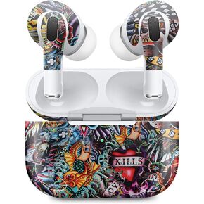 MightySkins (2 Pack) Skins Compatible With Apple AirPods Pro 2 - Old School Tattoo | Protective, Durable, and Unique Vinyl Decal wrap cover | Easy To Apply, Remove, and Change Styles | Made in the USA