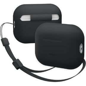 elago Compatible with AirPods Pro 2, Silicone Case with Lanyard, Front LED Visible, Fabric Lanyard Included (Black)
