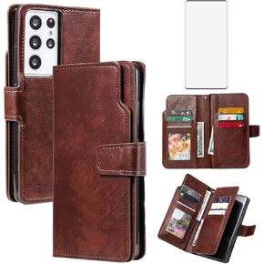 Asuwish Phone Case for Samsung Galaxy S21 Ultra 5G Wallet Wallet with Glass Glass Screen Protector Flip Credit Card Slot Slot Stand Folio Cell S21ultra 21S S 21 21Ultra G5 Women Men Men Men Men