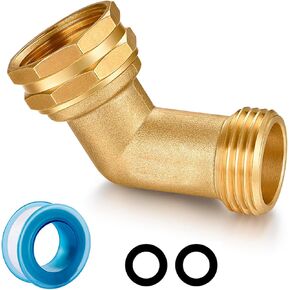 Garden Hose Elbow 45 Degree Hose Extender Solid Brass 3/4 Inch Hose Connector Outdoor Faucet Elbow (3 PCS)