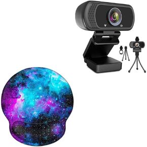 1080P Webcam with Microphone & Tripod Stand Privacy Shutter, Cute Non Slip Rubber Base Mouse Pad with Wrist Rest Support