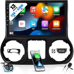 2G+64G Car Radio for Jeep Wrangler 2011-2014 with Wireless Carplay Android Auto,10.1 Inch Touchscreen Car Stereo Radio Support Mirror Link WiFi GPS Navigation Bluetooth FM RDS EQ SWC Backup Camrea