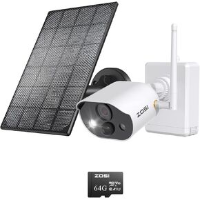 ZOSI C306 Pro 3MP 2K Wireless Solar Security Camera Outdoor - Battery/Solar Powered, Color Night Vision, PIR Motion Detection, 2-Way Audio, Spotlight Alarm, Cloud/SD Storage (Included 64GB SD Card)