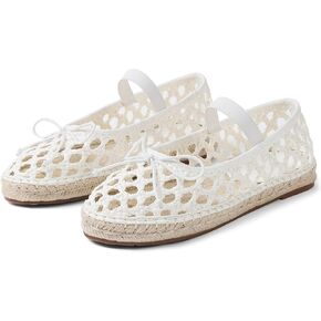 Goiphrri Platform Mary Jane Flats for Women Espadrilles Bow Knot Mary Janes Straw Woven Mesh Ballet Flats for Women Flatform Dress Pumps