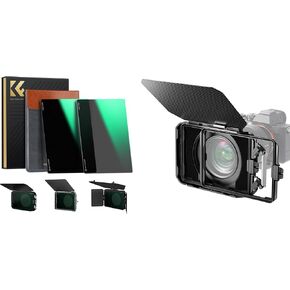 Mini Matte Box & 4'' x 5.65'' Square ND0.9 (3 Stops) ND1.8 (6 Stops) Filters Kit ND8 ND64, Carbon Fiber Top Flap DSLR Matte Box with 5 Adapter Rings