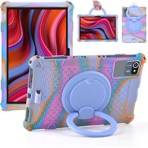 DETUOSI Silicone Case Compatible with COLORROOM 11 inch Tablet with Handle Kickstand & Pen Holder, Multi Angle Protective Case for AOCWEI X800, Xgody Q16, UGRIHACH 11 inch Tablet, Rose Red & Purple
