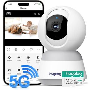 Hugolog 3K Security Camera 2.4/5 GHZ with 32 GB SD Card Indoor Pan/Tilt,AI Sound Processing Ideal for Baby Monitor/Pet Camera/Home Security with 12×Zoom,Starlight Color Night Vision