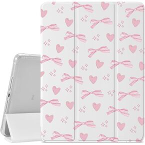Cute Pink Bow Design Case for iPad (A16) 11th Gen 2025 11-inch/10th Gen 2022 10.9 inch,Girly Protective Case,Pencil Holder & Clear Transparent Soft TPU Back & Trifold Smart Pad White Cover