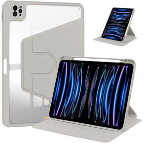 Acrylic 360° Rotating Case for iPad Pro 11 Inch 4th/3rd/2nd Generation (2022/2021/2020) with Pencil Holder, Auto Sleep/Wake, Full Protection, Slim Clear Transparent PC Back Cover with Stand (Green)
