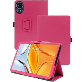 Case for Teclast T70 14.1-inch Android 14 Tablet 2024 Release,WUNIAK Premium Leather Business Folio Stand Cover with Hand Strap for Tablet，Rose Red.