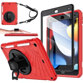 for iPad 9th Generation 2021/ iPad 8th Generation 2020/ iPad 7th Generation 2019 Case, with Screen Protector, Pencil Holder [360° Rotating Hand Strap] & Stand, for iPad 10.2 inch(Black/SkyBlue) in Kuwait