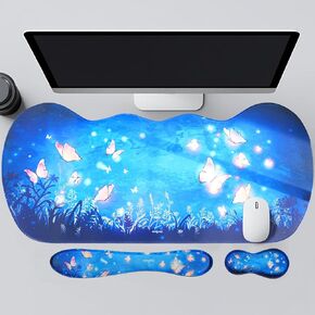 MEGREZ 3 PCS Ergonomic Mouse Pad Set, Memory Foam Wrist Rest Mouse Pad Extended Desk Pad for Gaming Home & Office, Wristrest Mousepad Relieve Pain, Astronaut