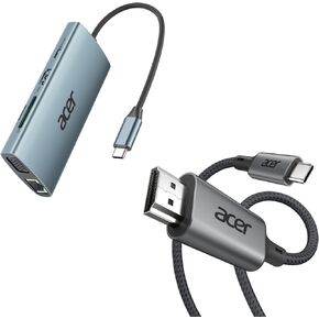 Acer 9-in-1 USB C Hub with 4k HDMI Bundle with USB C to HDMI Cable for Home Office 6.6FT (4K@60Hz)