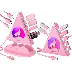 Pink Wolf 8-in-1 USB C Hub with Base & 7 Ports USB 3.0 Hub, with 4K HDMI, 100W PD, USB A/C 3.0, SD, TF for iMac, Mac Mini, PC