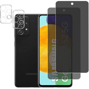 [2+2Pack] Privacy Screen Protector and Camera Lens Protector for Samsung Galaxy A52 5G, 9H Hardness, Anti-Scratch, Anti Spy Tempered Glass Screen Protector for Samsung Galaxy A52 5G