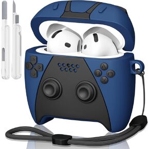 Mofree متوافق مع AirPods 4 Case 2024 مع طقم أنظف ، تصميم وحدة تحكم ثلاثية الأبعاد من السيليكون الناعم الغطاء الوقائي الذي يمتص الصدمة للجيل الرابع من Apple Airpods مع الحبل والأزرق