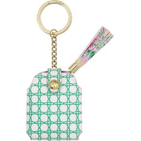 Lilly Pulitzer Wireless Earbud Case Faux Leather Bluetooth Headphones Travel Keychain Case, Spearmint Caning